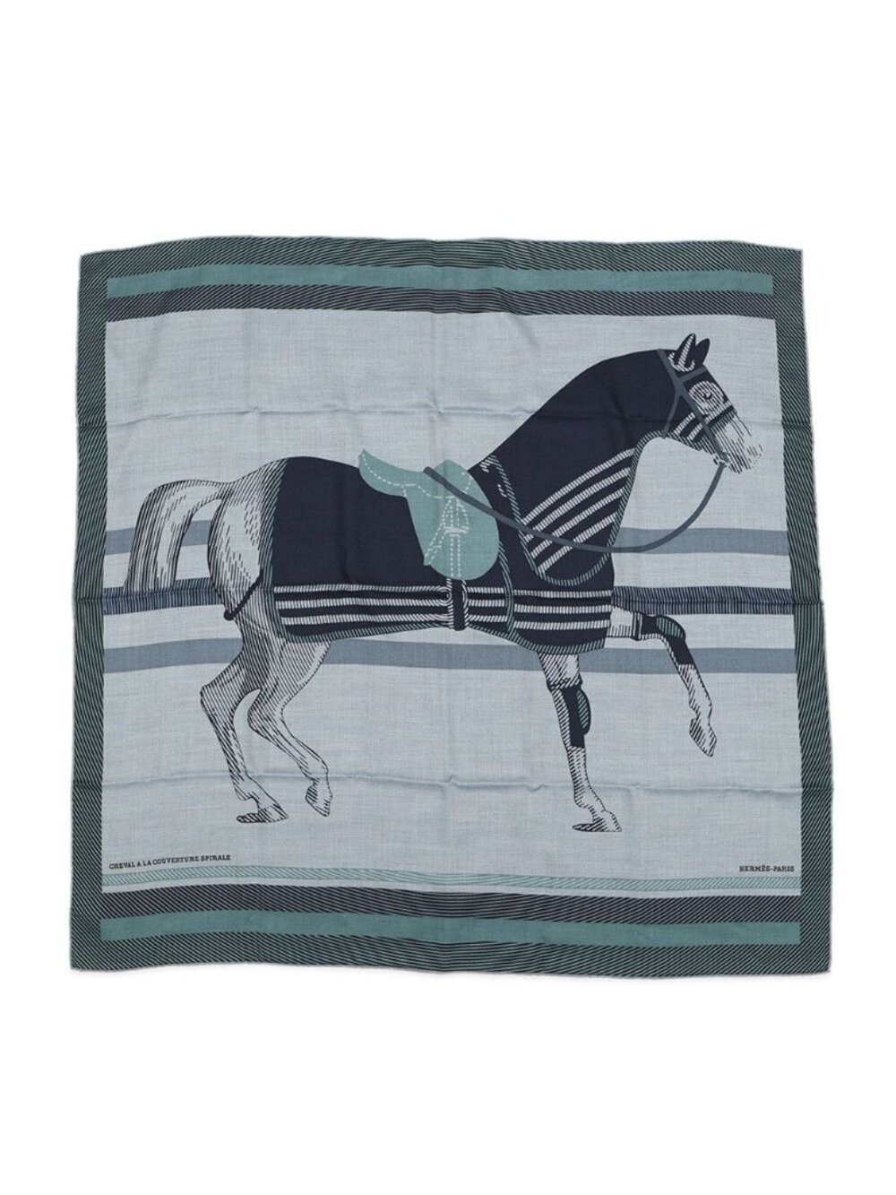Hermes Scarf Carre 100 Horsewear Spiral Cheval a la Couverture Cashmere Silk